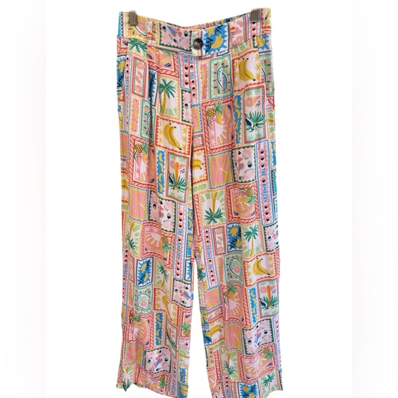 Monteau Pants - MONTEAU Los Angeles Tropical Stamp Wide-Leg Pants - Size M - Pastel Series